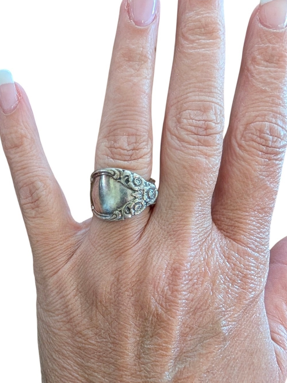 Vintage Silver Floral Spoon Ring